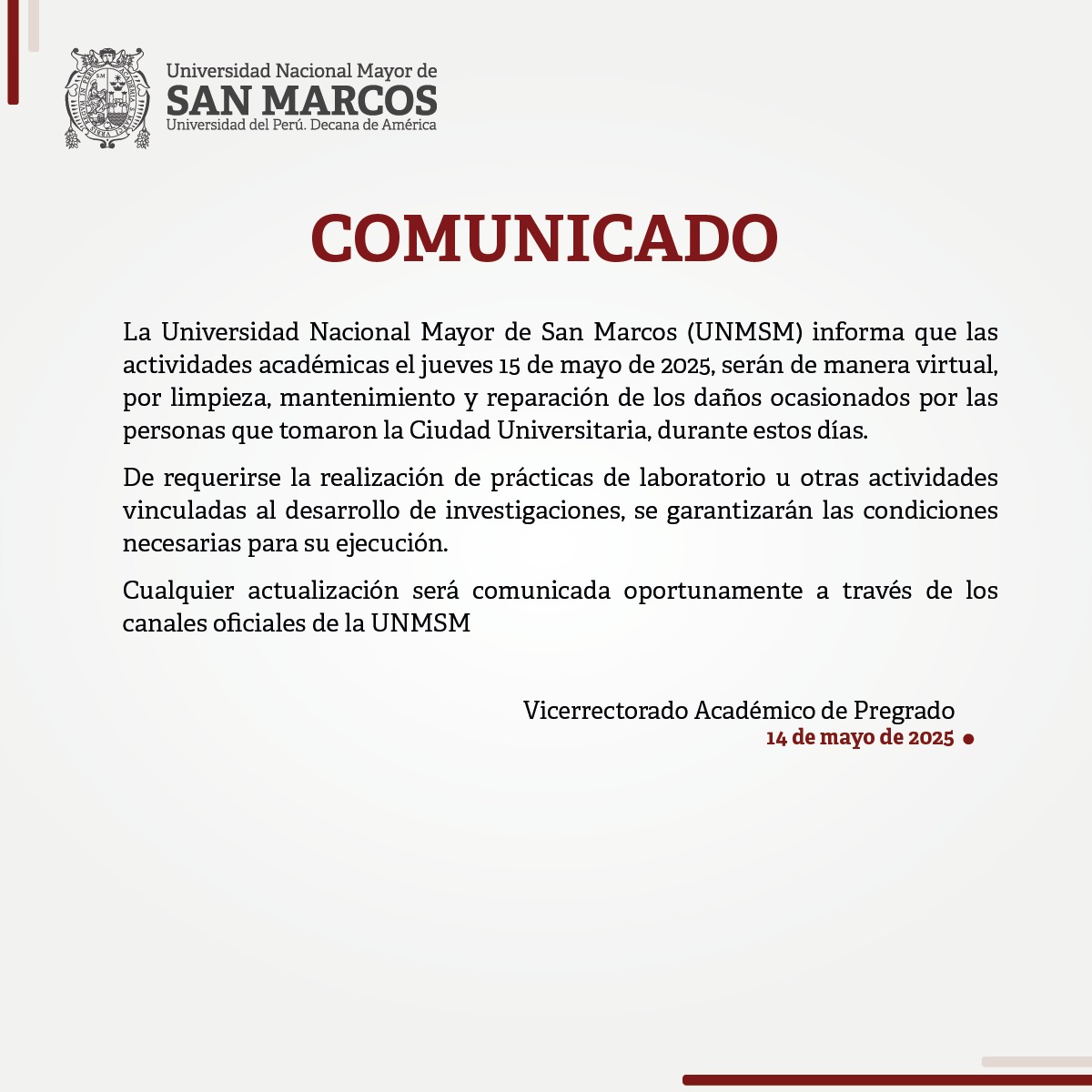 Comunicado UNMSM 14 05 2025